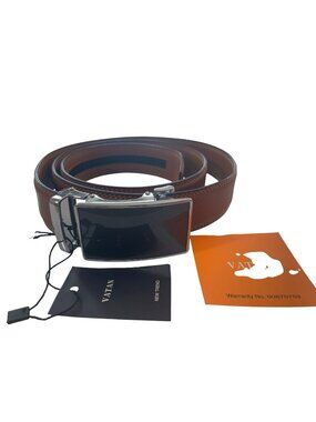 VATAN Leather Belt Carbon Fiber Brown Ratchet Adjustable Sizes/Buckle Men's NWT